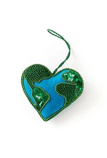 Larissa Plush Heart Earth Beaded Felt Ornament, India