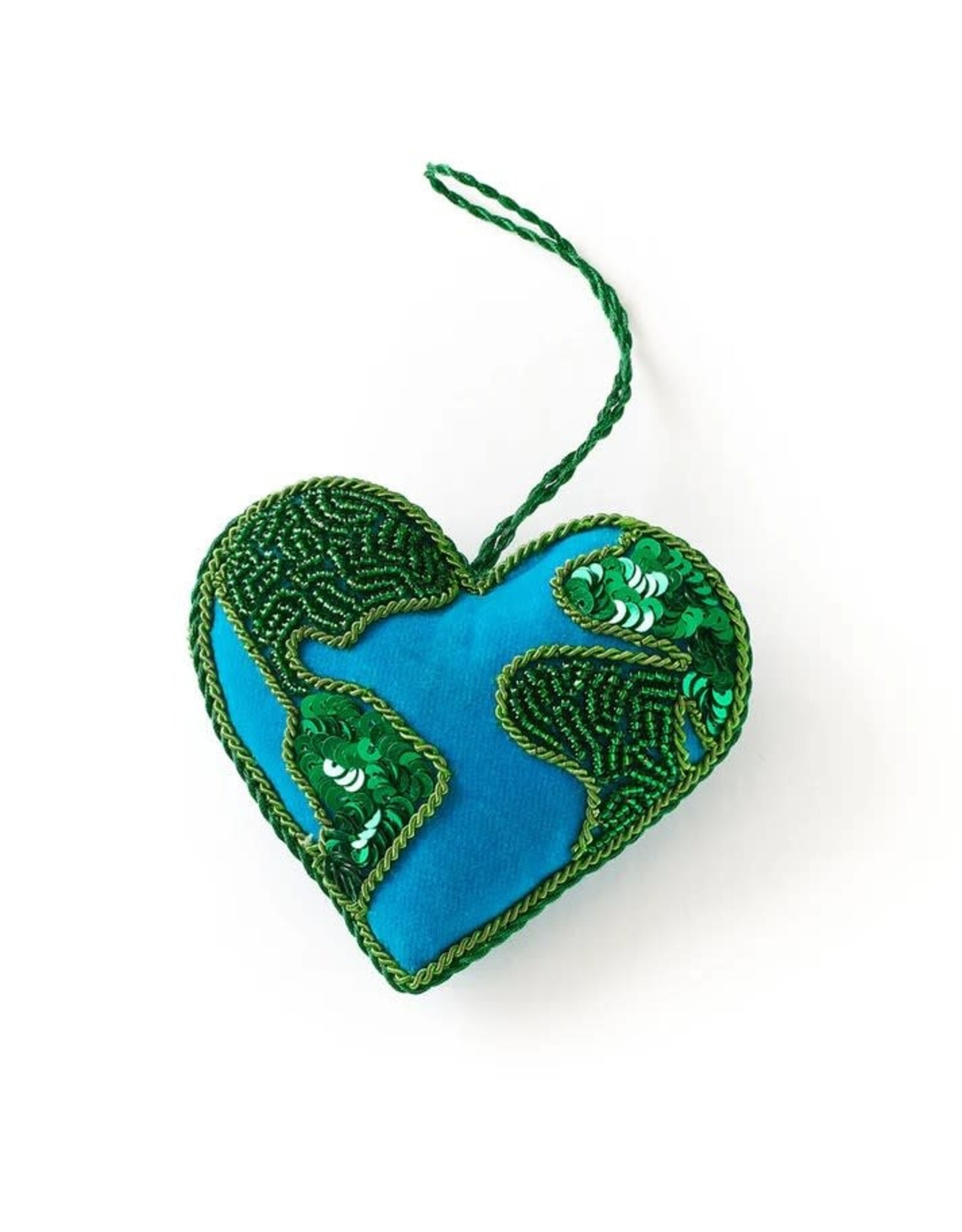 Larissa Plush Heart Earth Beaded Felt Ornament, India