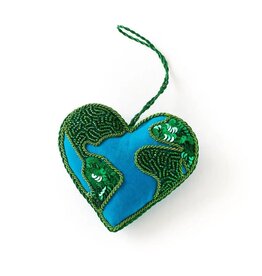 Larissa Plush Heart Earth Beaded Felt Ornament, India