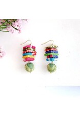 Kantha Stacked Triangle Earrings, India