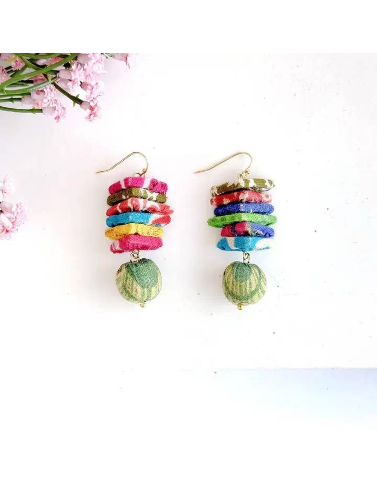 Kantha Stacked Triangle Earrings, India