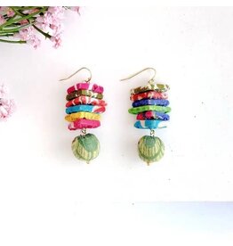 Kantha Stacked Triangle Earrings, India