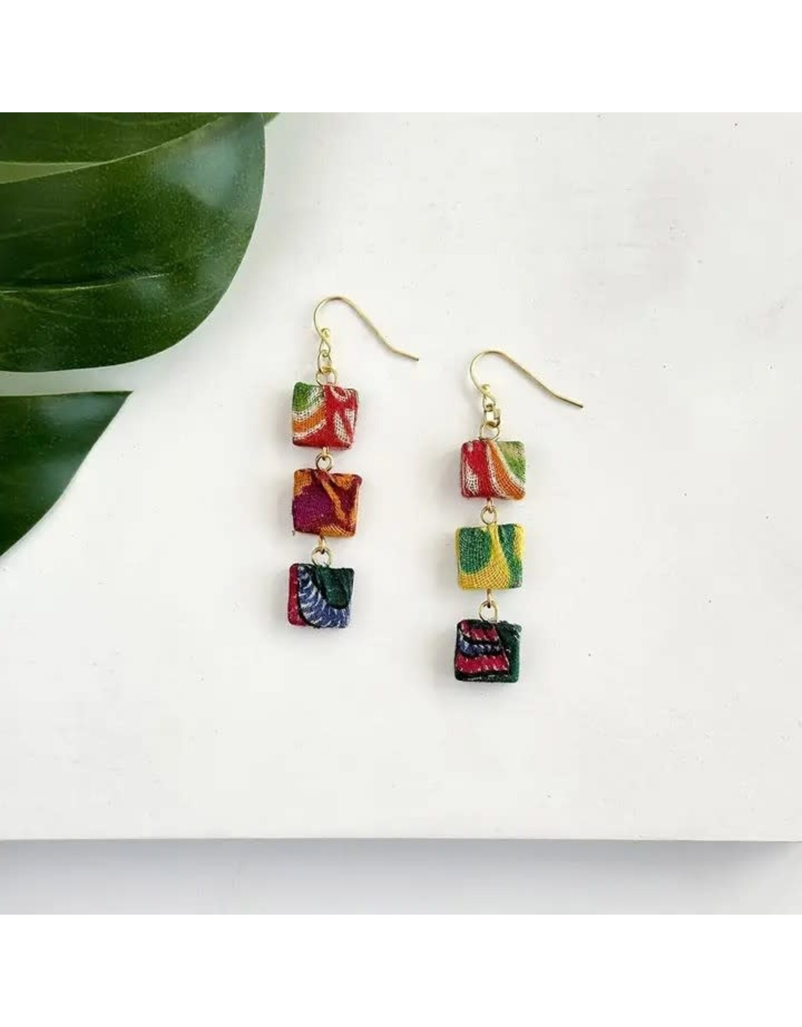 Kantha Fluid Square Trio Earrings, India