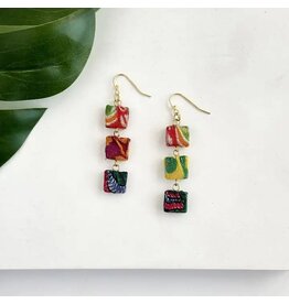 Kantha Fluid Square Trio Earrings, India