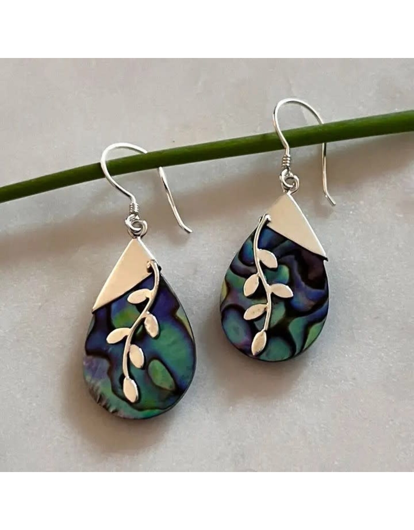 Abalone Leaf Earrings - Sterling Silver, Indonesia