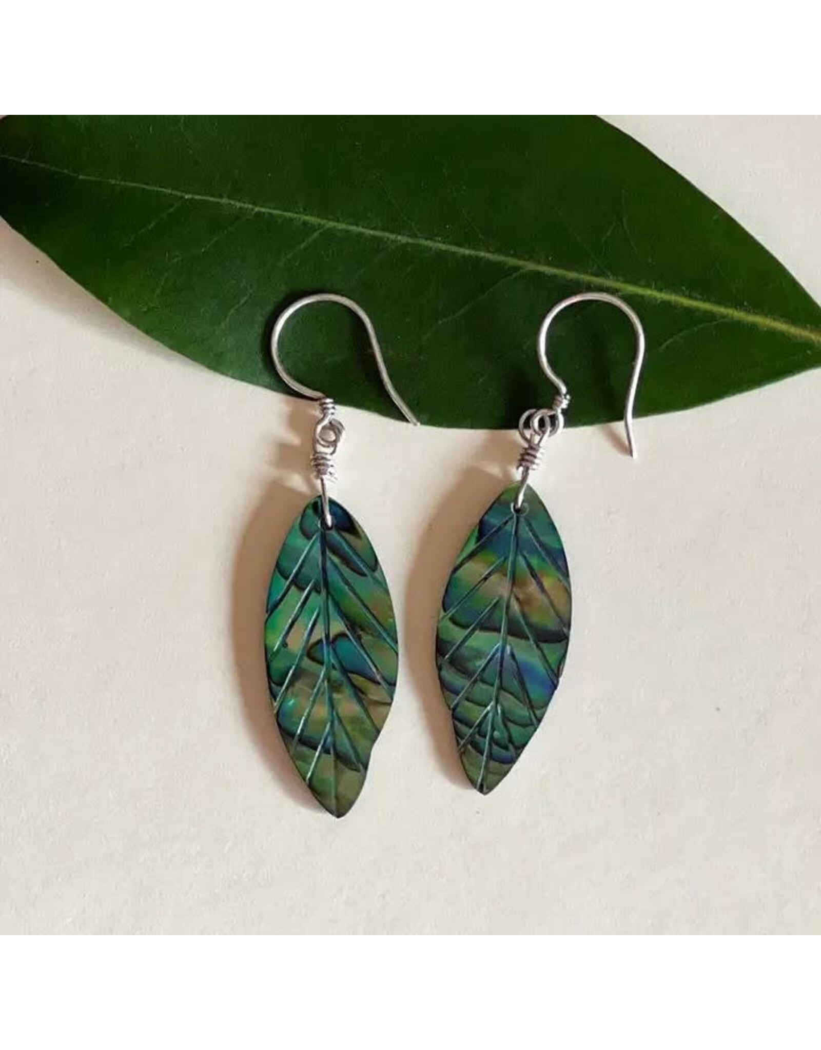 Abalone New Leaf Earrings - Sterling Silver, Indonesia
