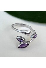 Amethyst Leaf Adjustable Ring- Sterling Silver, Indonesia