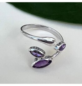 Amethyst Leaf Adjustable Ring- Sterling Silver, Indonesia