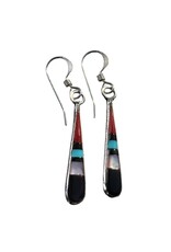 Thin Teardrop Inlaid Sterling Earrings, Zuni