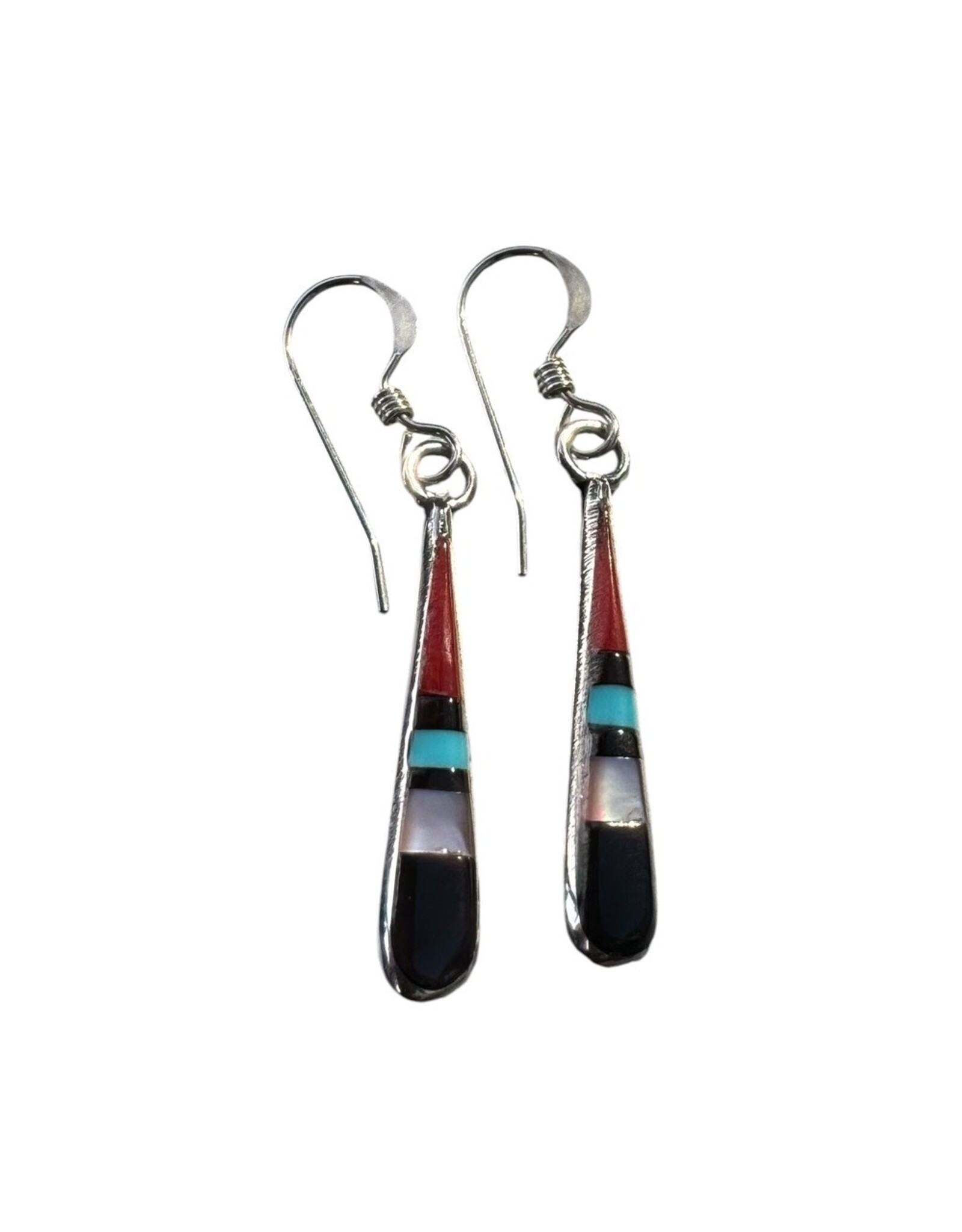 Thin Teardrop Inlaid Sterling Earrings, Zuni