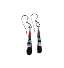 Thin Teardrop Inlaid Sterling Earrings, Zuni