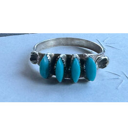 Sterling and Turquoise, 4 Pronged Ring, Zuni Tribe