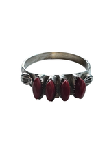 Sterling and Coral, 4 Pronged Ring, Zuni Tribe