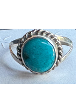 Sterling Turquoise Beveled Ring, Zuni Tribe