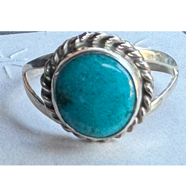 Sterling Turquoise Beveled Ring, Zuni Tribe