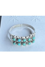 Two Rows of Petite Pointe Turquoise and Sterling Ring, Zuni Tribe
