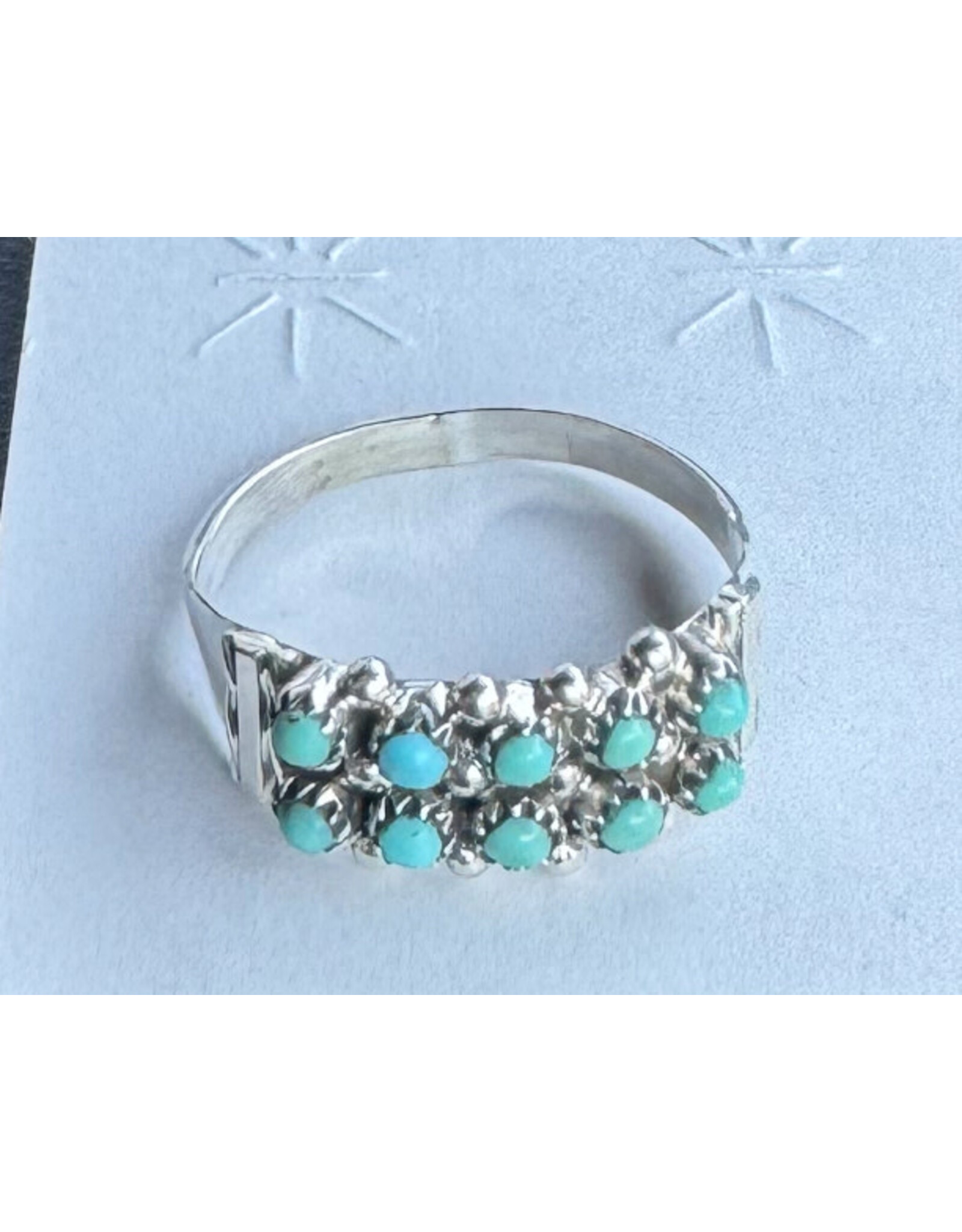 Two Rows of Petite Pointe Turquoise and Sterling Ring, Zuni Tribe