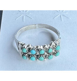 Two Rows of Petite Pointe Turquoise and Sterling Ring, Zuni Tribe