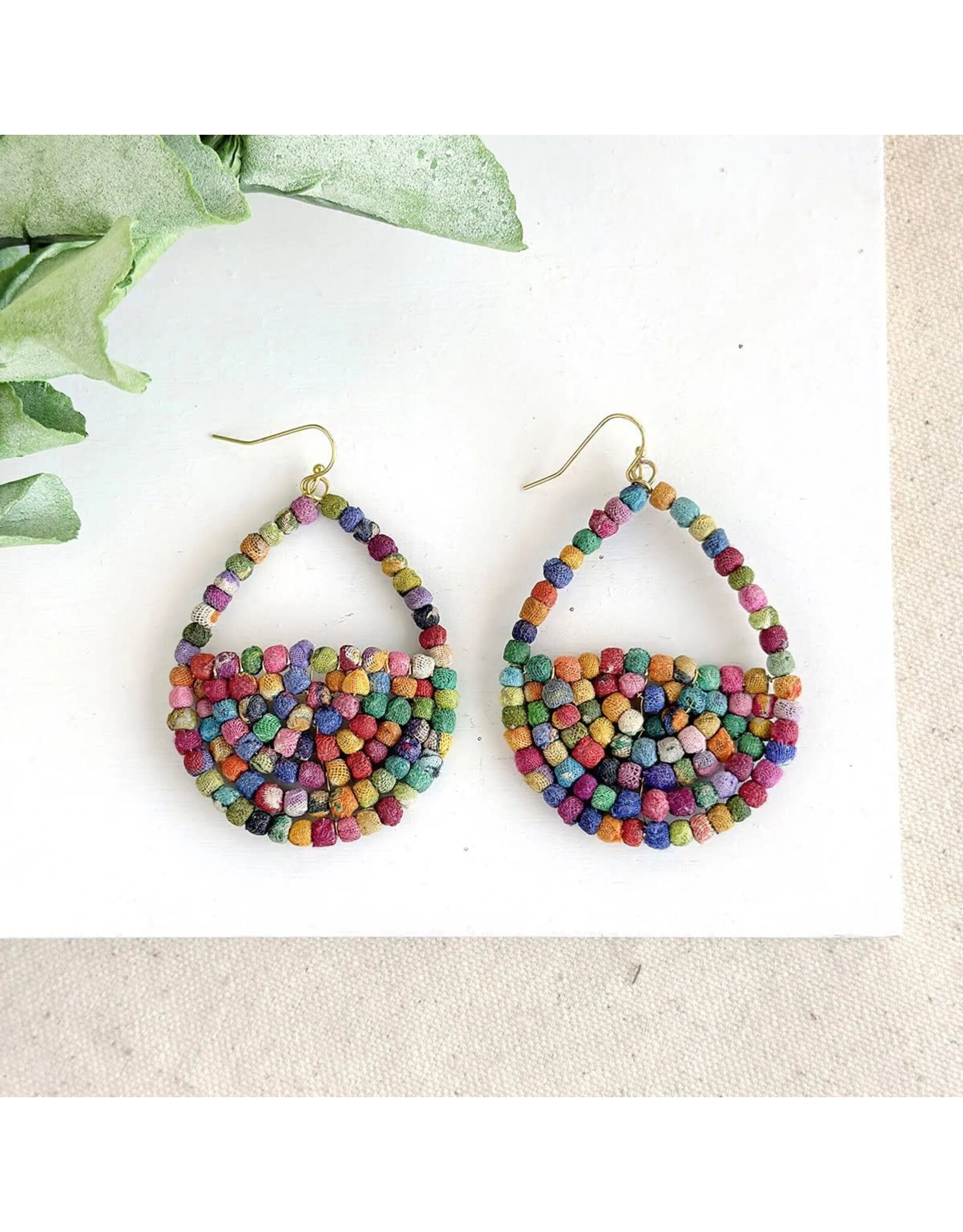 Kantha Milieu Filled Teardrop Earrings, India