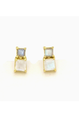 Stacked Box Stone Stud Earrings, India