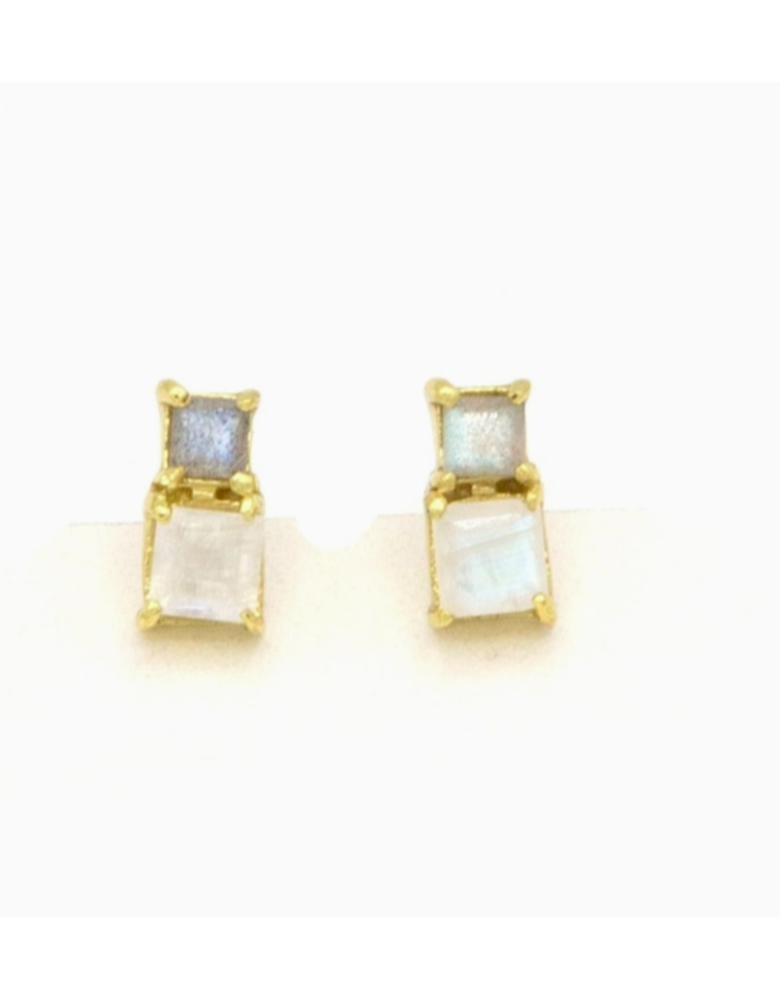 Stacked Box Stone Stud Earrings, India