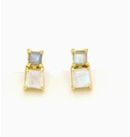 Stacked Box Stone Stud Earrings, India