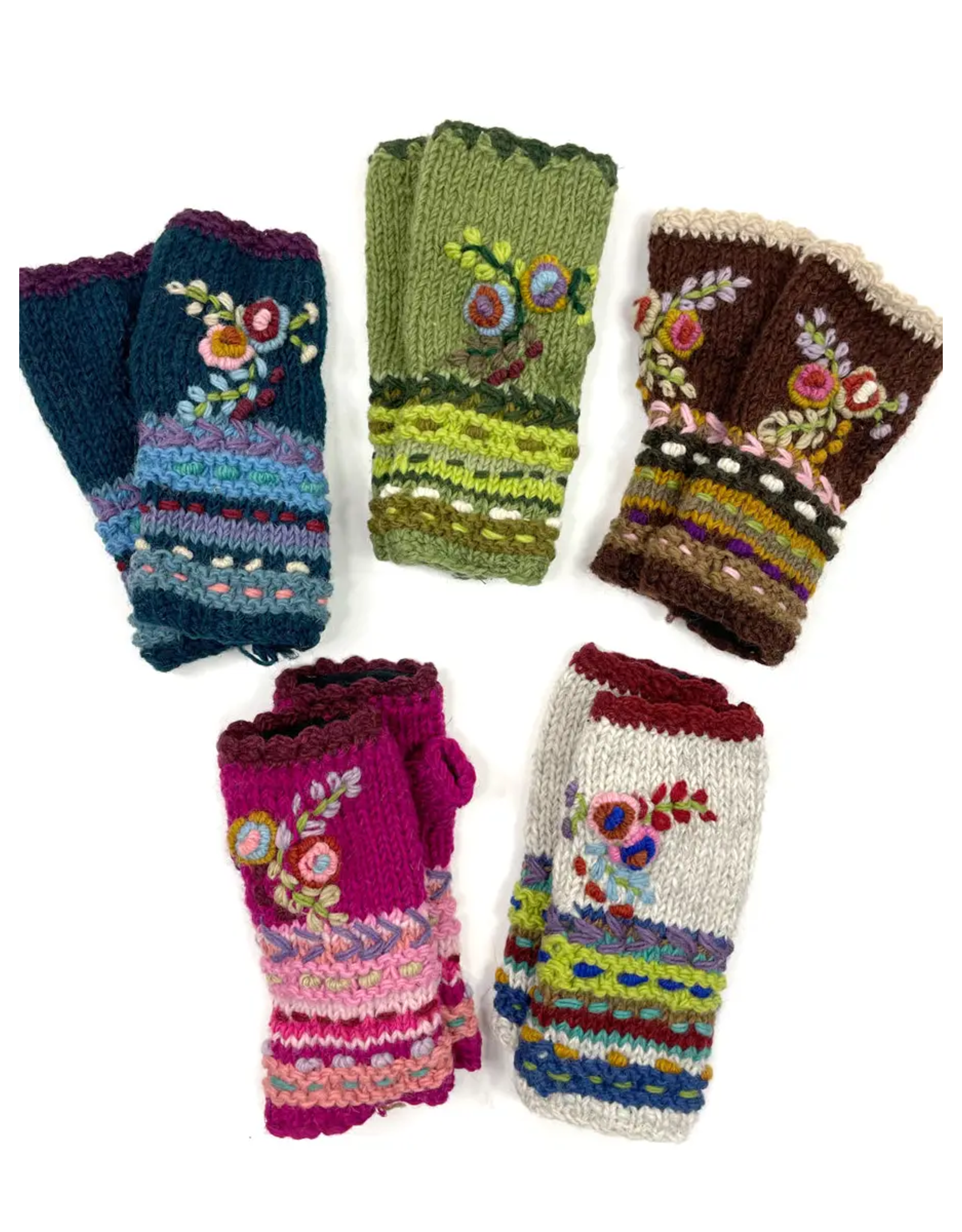 Flower Embroidered Fingerless Gloves, Nepal