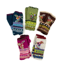 Flower Embroidered Fingerless Gloves, Nepal