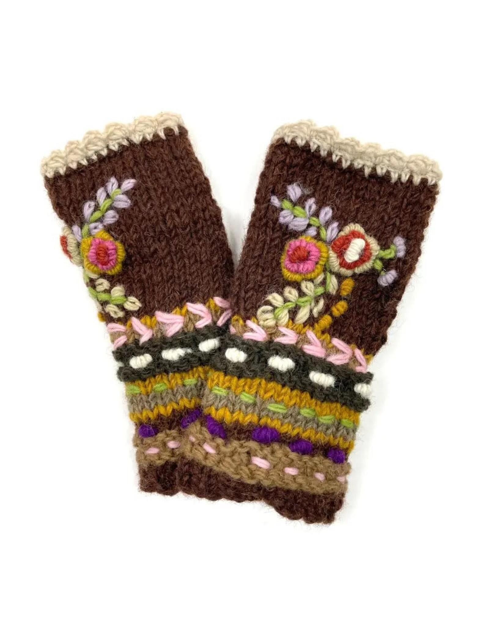 Flower Embroidered Fingerless Gloves, Nepal