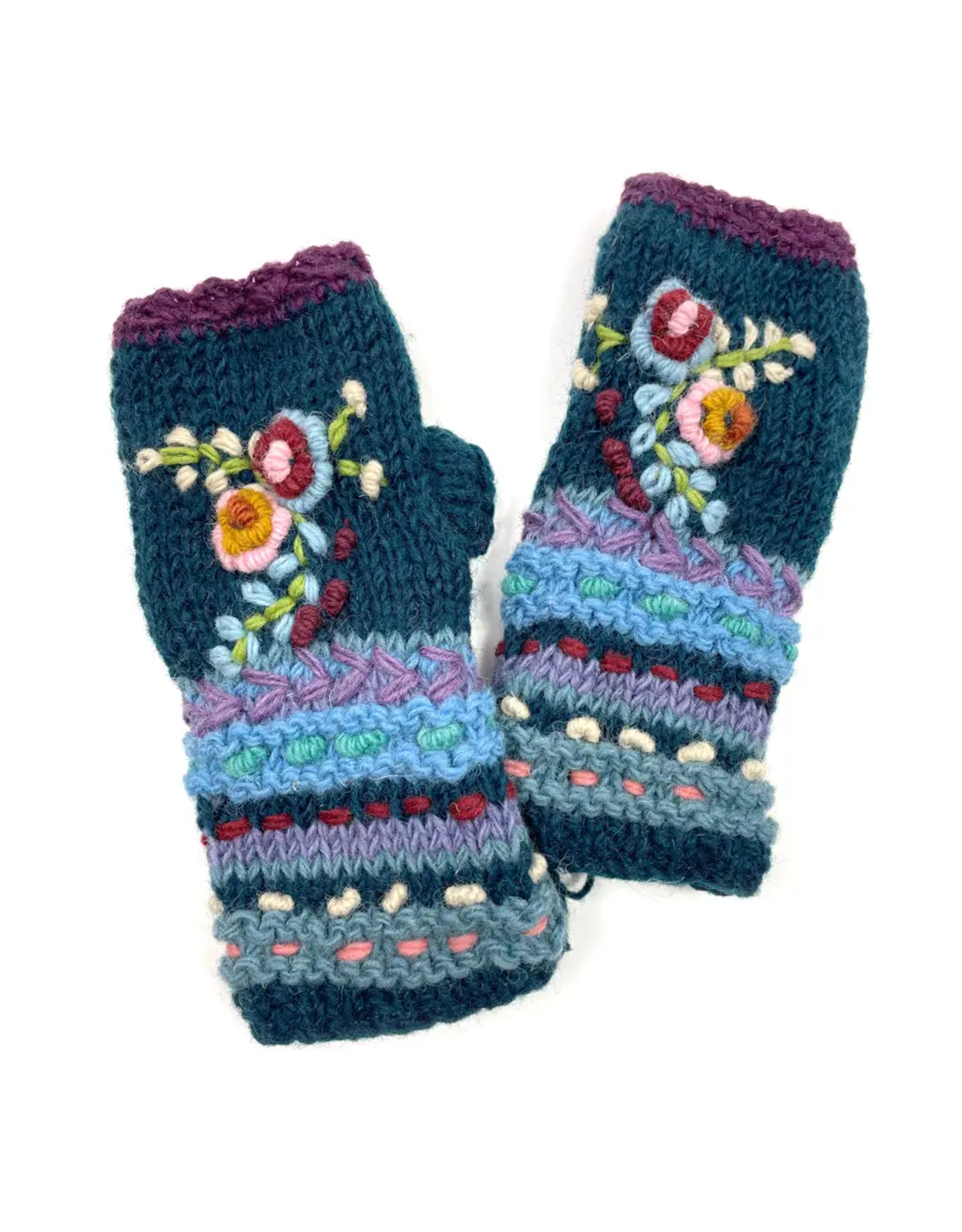 Flower Embroidered Fingerless Gloves, Nepal