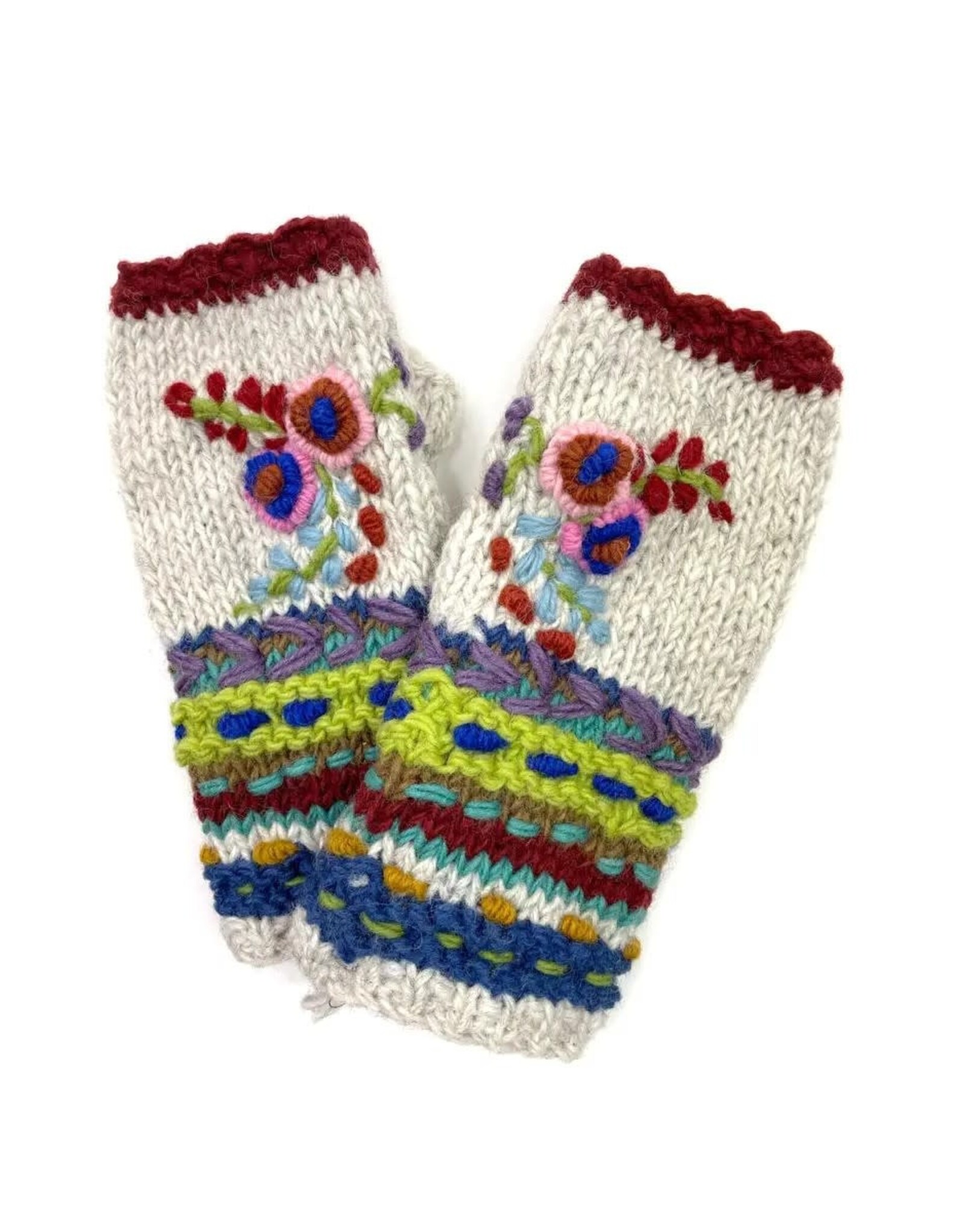Flower Embroidered Fingerless Gloves, Nepal