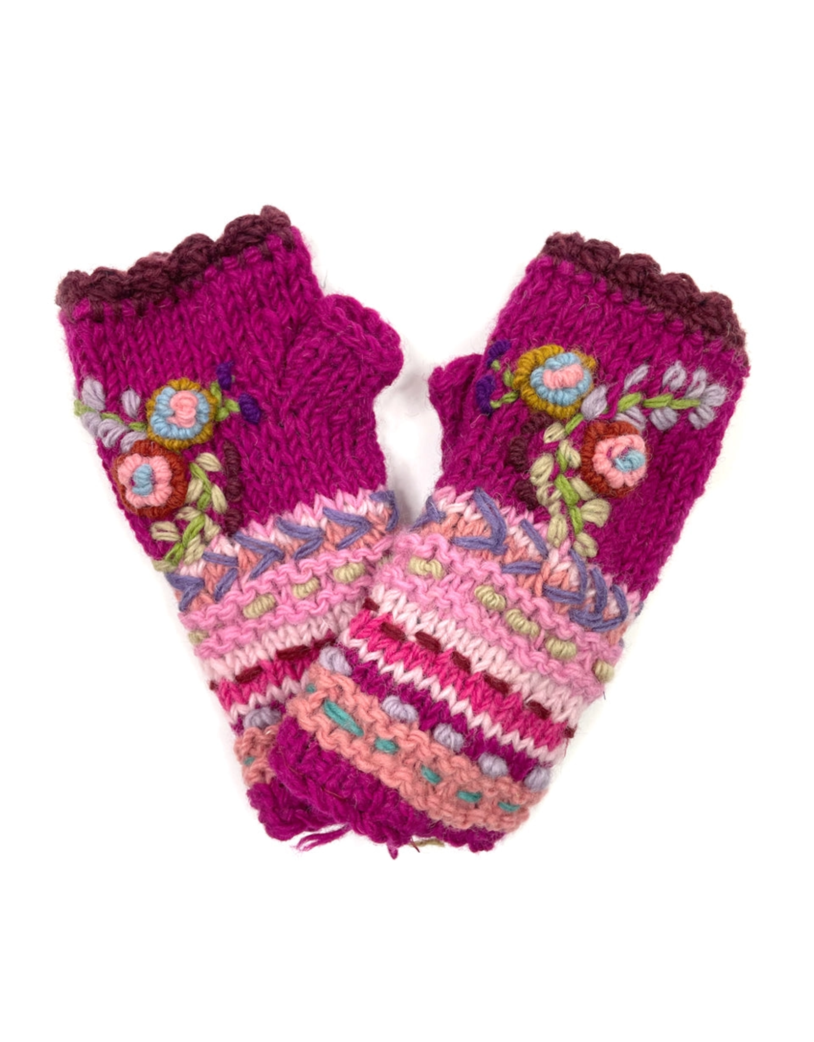 Flower Embroidered Fingerless Gloves, Nepal