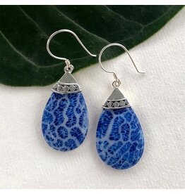 Blue Coral Teardrop Earrings - Sterling Silver, Indonesia