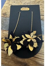 Hibiscus Drop Flower Earrings, Cactus Leather, Chile