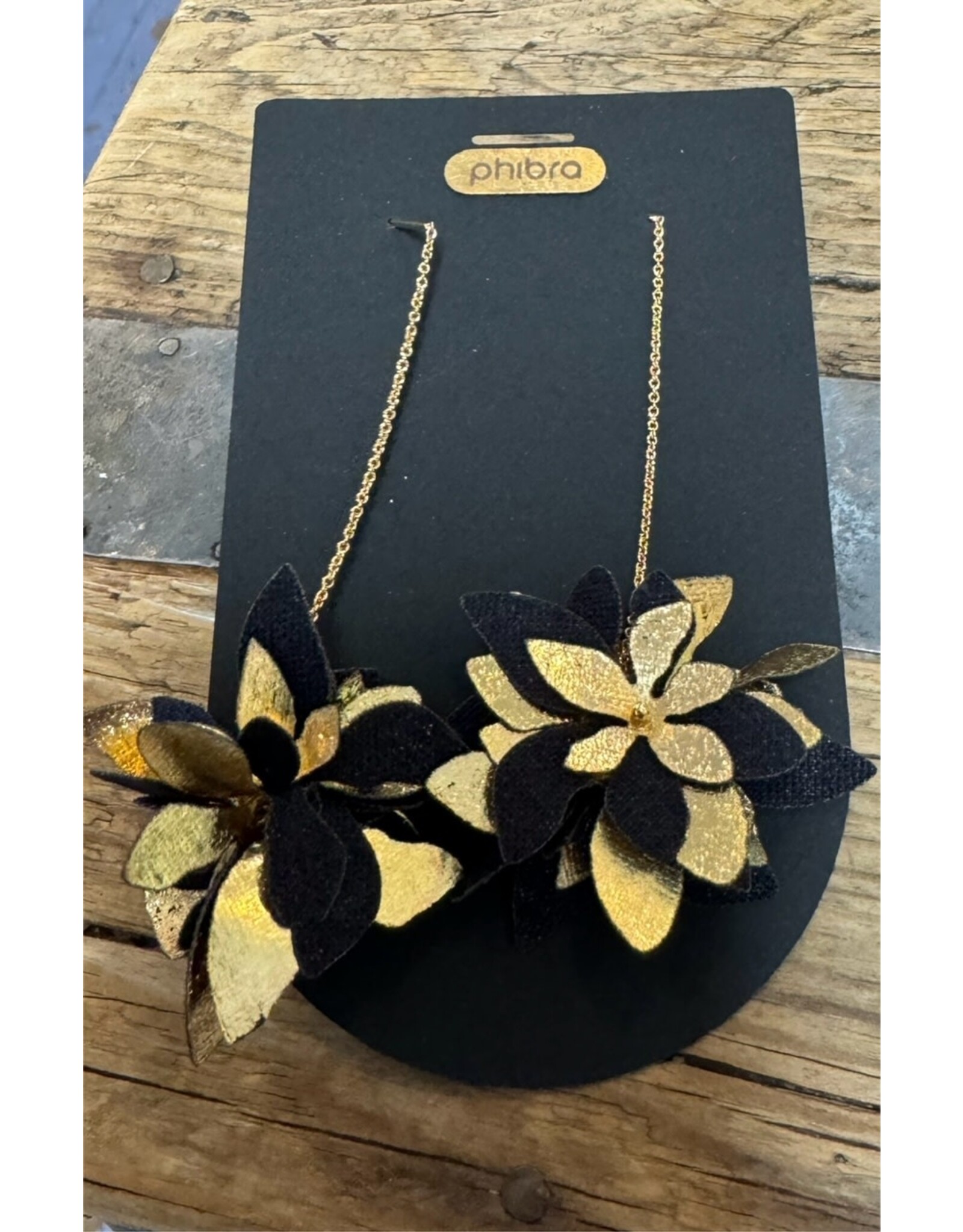 Hibiscus Drop Flower Earrings, Cactus Leather, Chile