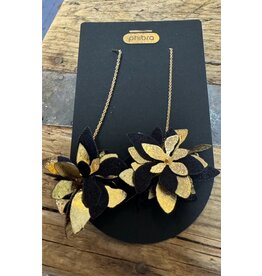 Hibiscus Drop Flower Earrings, Cactus Leather, Chile