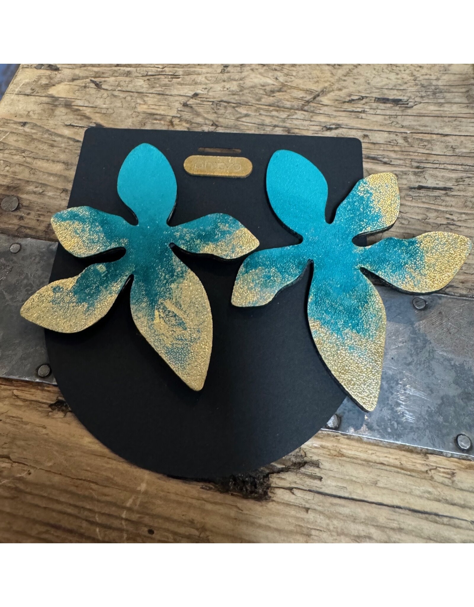 Statement Hibiscus Cactus Leather Stud Earrings, Chile