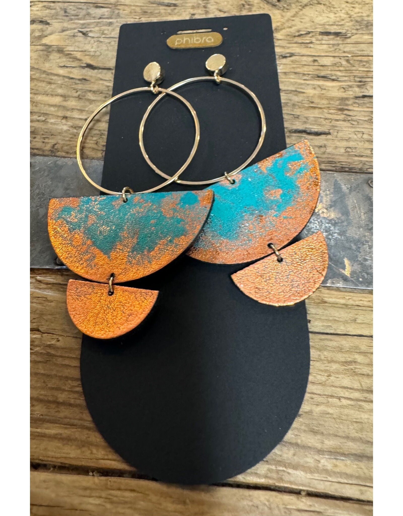 Half Moon Cactus Leather, Gold Plated Hoop, Chile