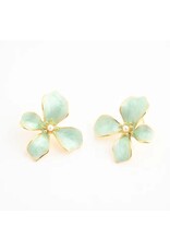 Hope in Bloom Flower Stud Earrings in Mint- 14K Gold Plated Enamel  with Pearl Detail