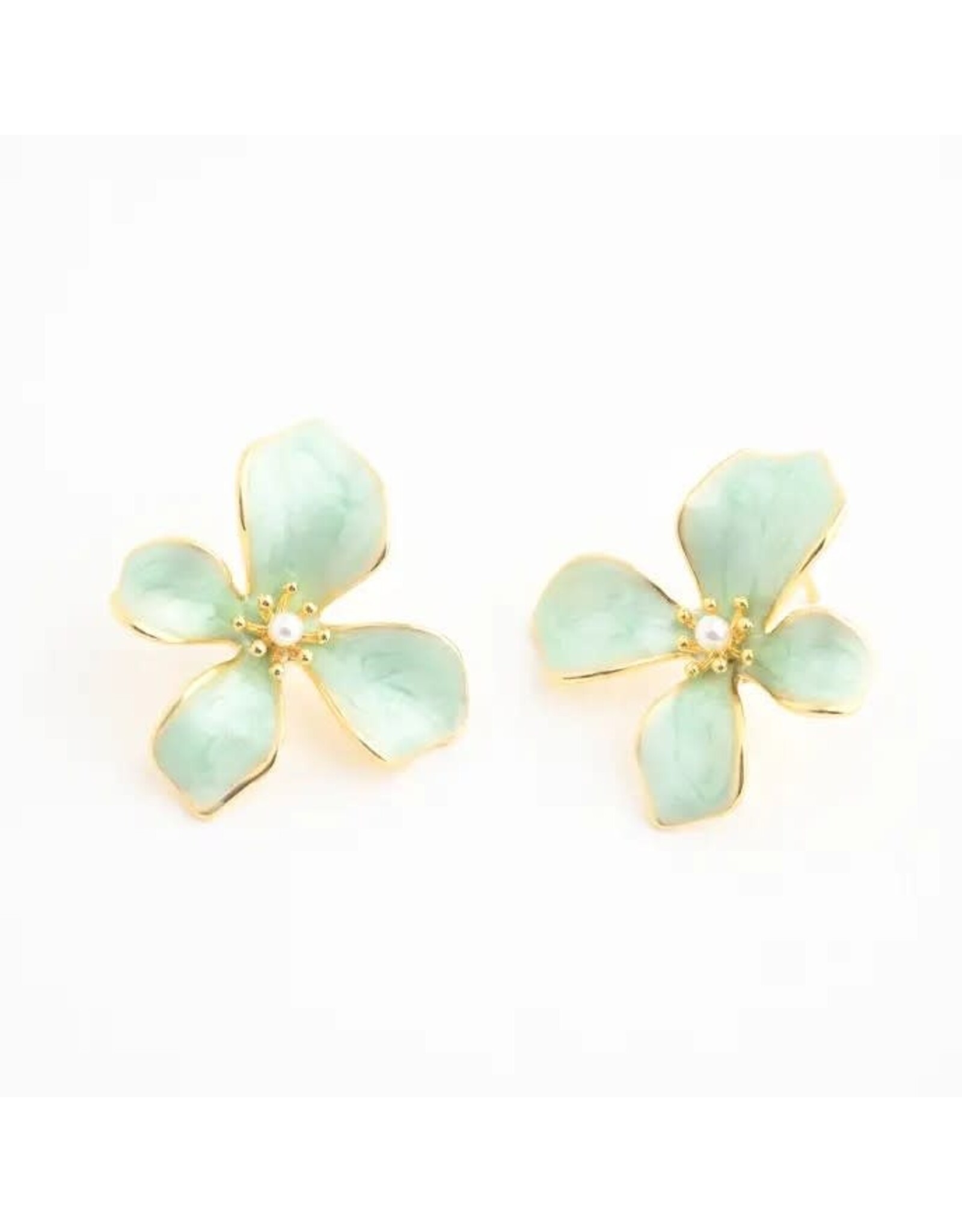 Hope in Bloom Flower Stud Earrings in Mint- 14K Gold Plated Enamel  with Pearl Detail