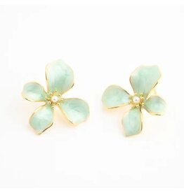 Hope in Bloom Flower Stud Earrings in Mint- 14K Gold Plated Enamel  with Pearl Detail