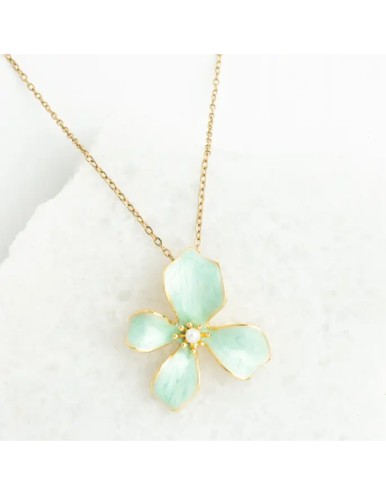 Hope in Bloom Necklace in Mint- 14K Gold Plated and Enamel Floral Pendant Necklace
