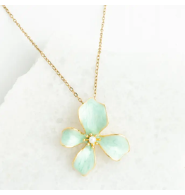 Hope in Bloom Necklace in Mint- 14K Gold Plated and Enamel Floral Pendant Necklace