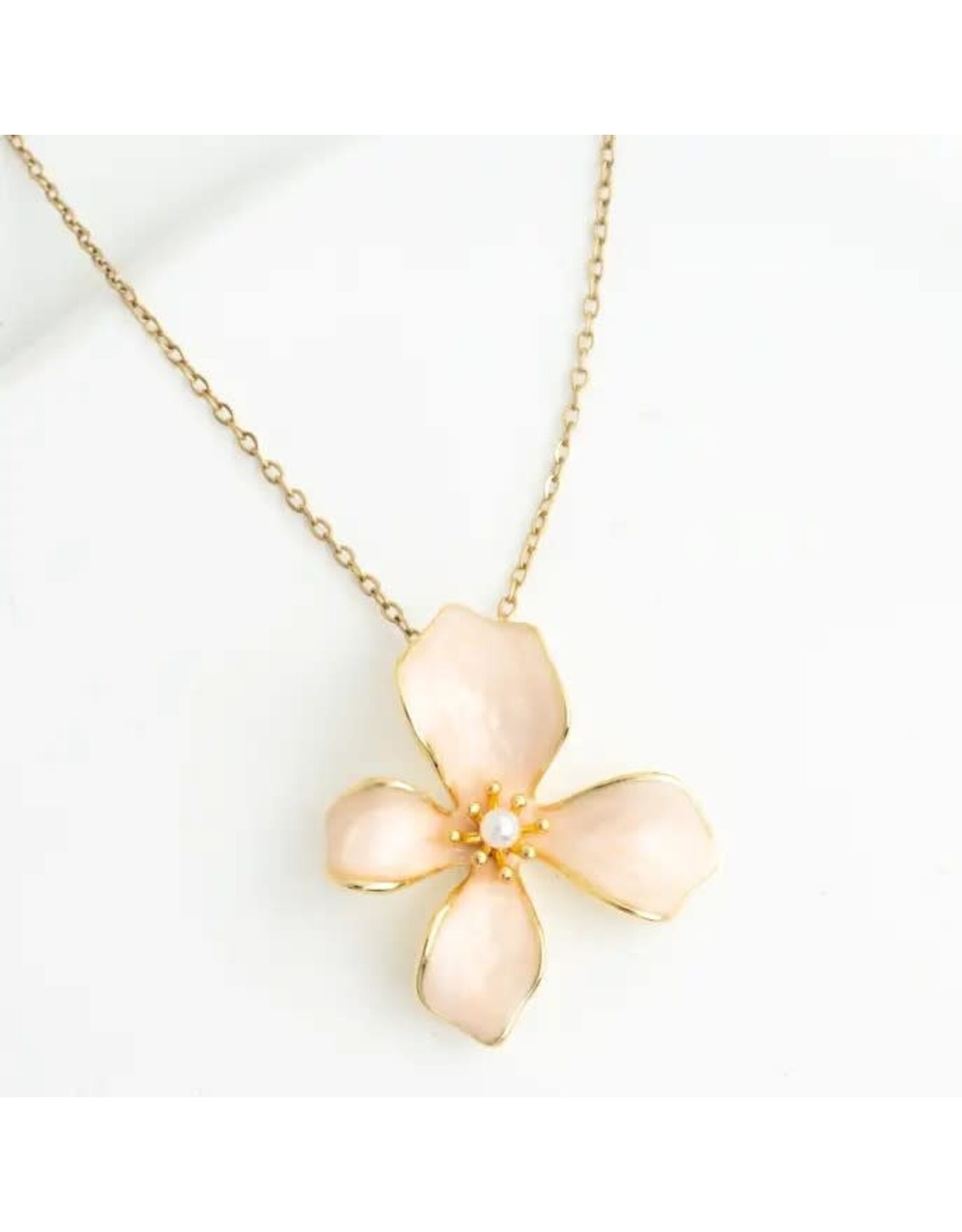 Hope in Bloom Necklace in Misty Rose- 14K Gold and Enamel Floral Pendant Necklace