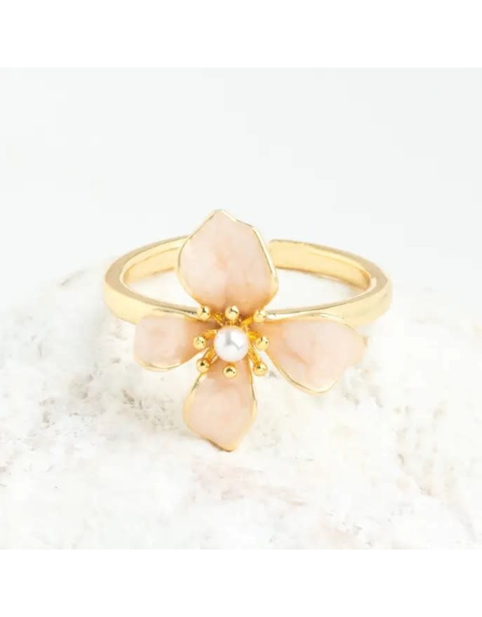 Hope in Bloom Ring in Misty Rose -14K Gold Plated and Enamel Flower Statement Ring