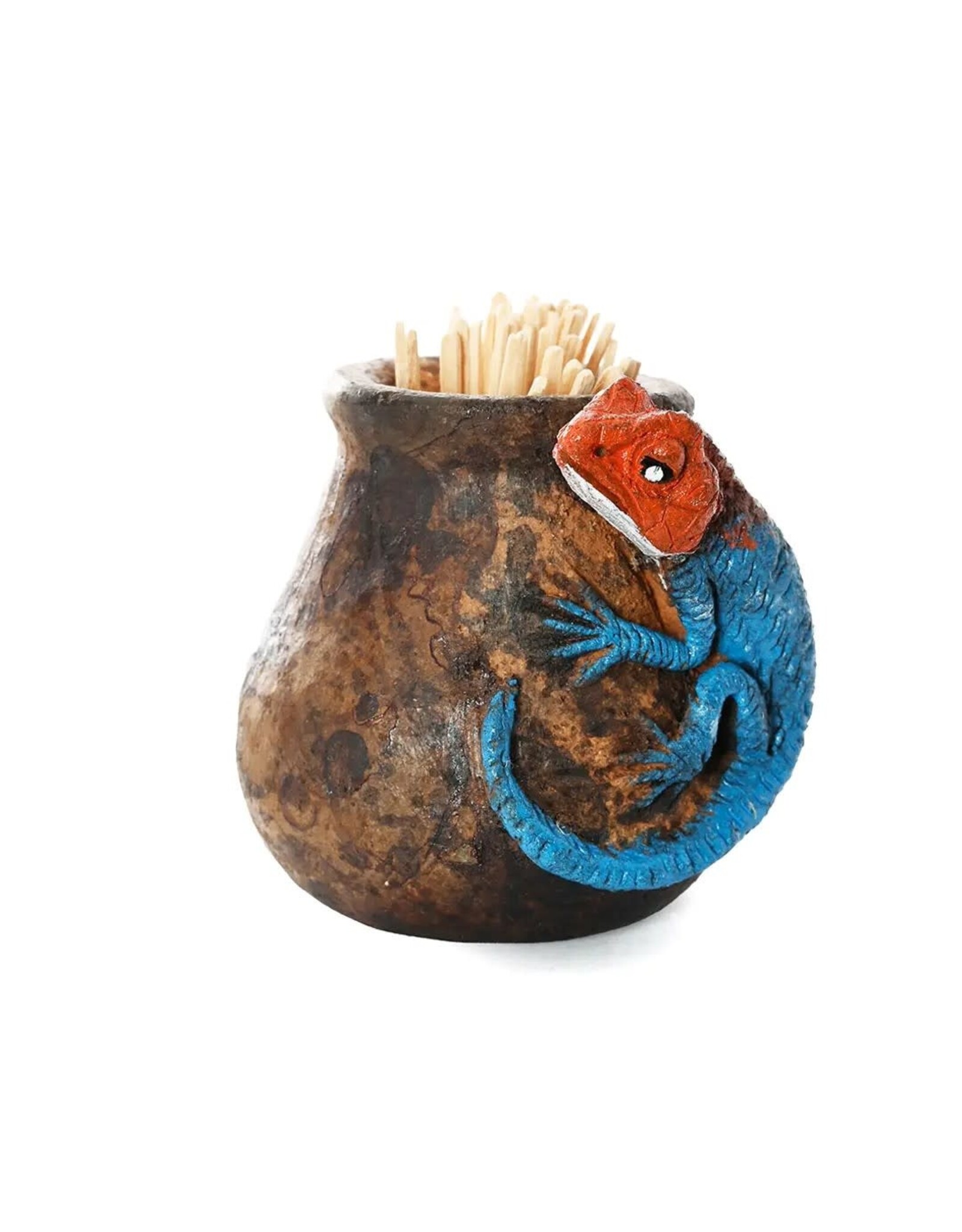 Ceramic Agama Lizard or Chameleon Toothpick Holder, Kenya