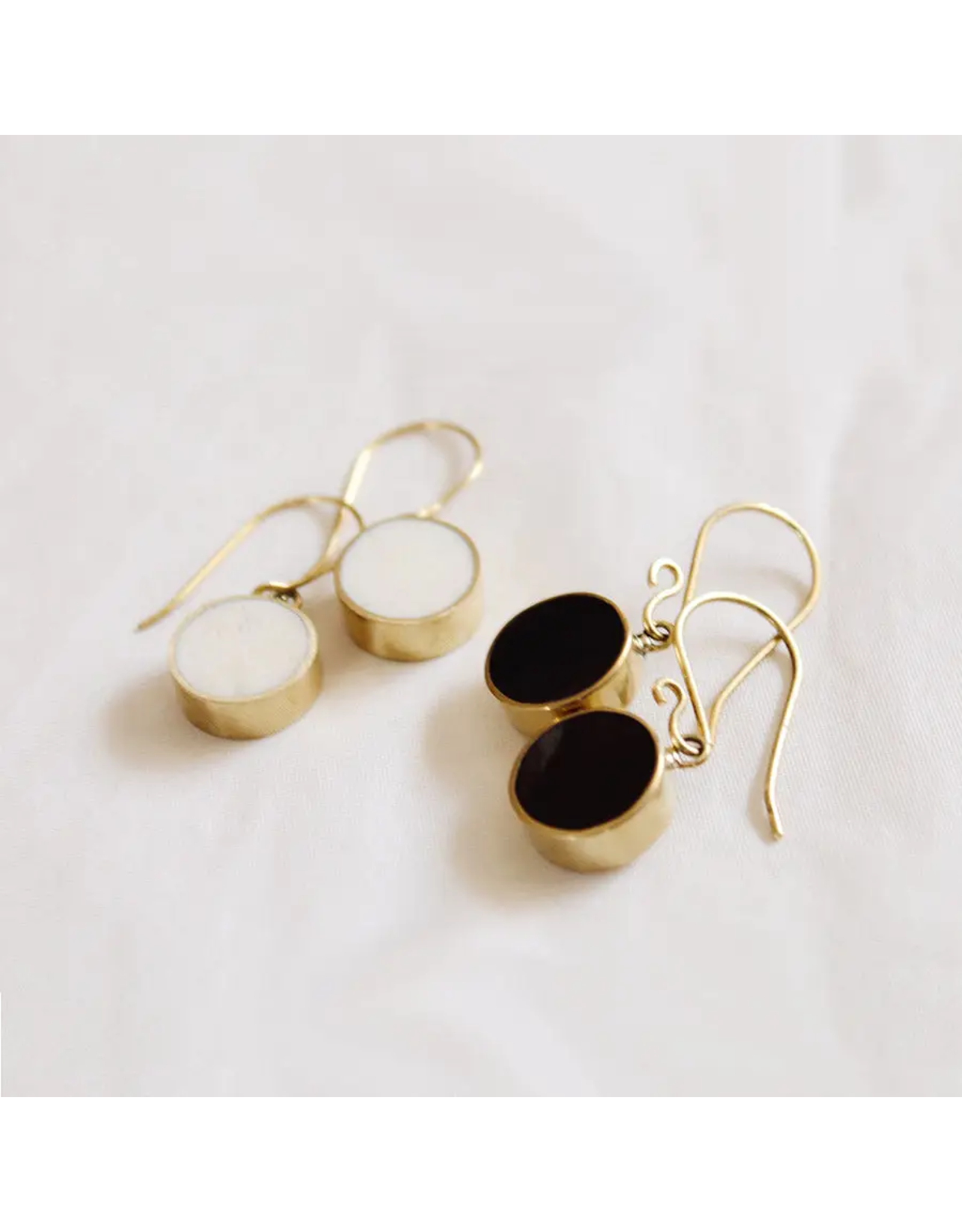 Izara Brass Earrings, White, Kenya
