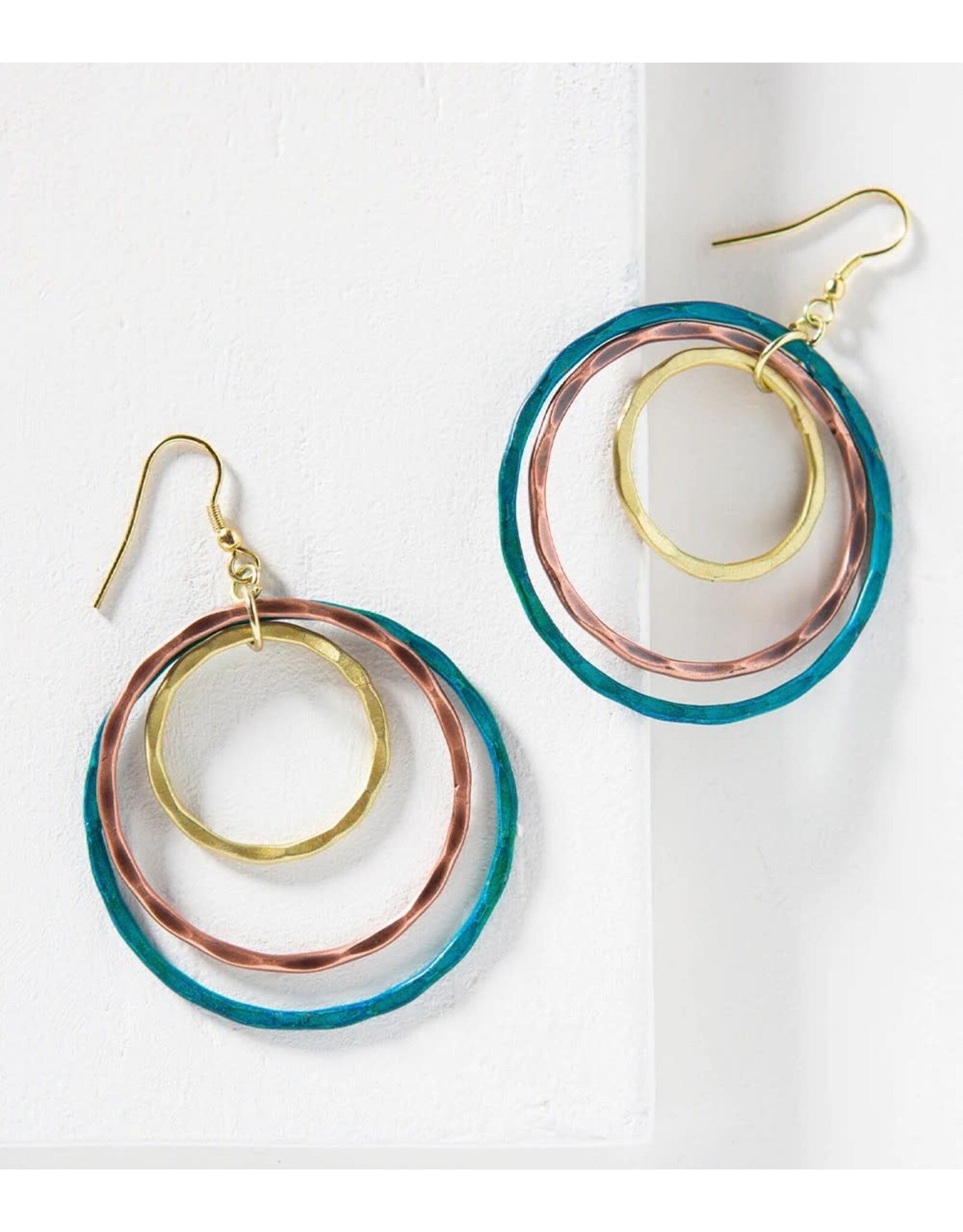 Vitana Cascading Hoops Earrings - Teal, Copper, Gold, India