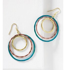 Vitana Cascading Hoops Earrings - Teal, Copper, Gold, India