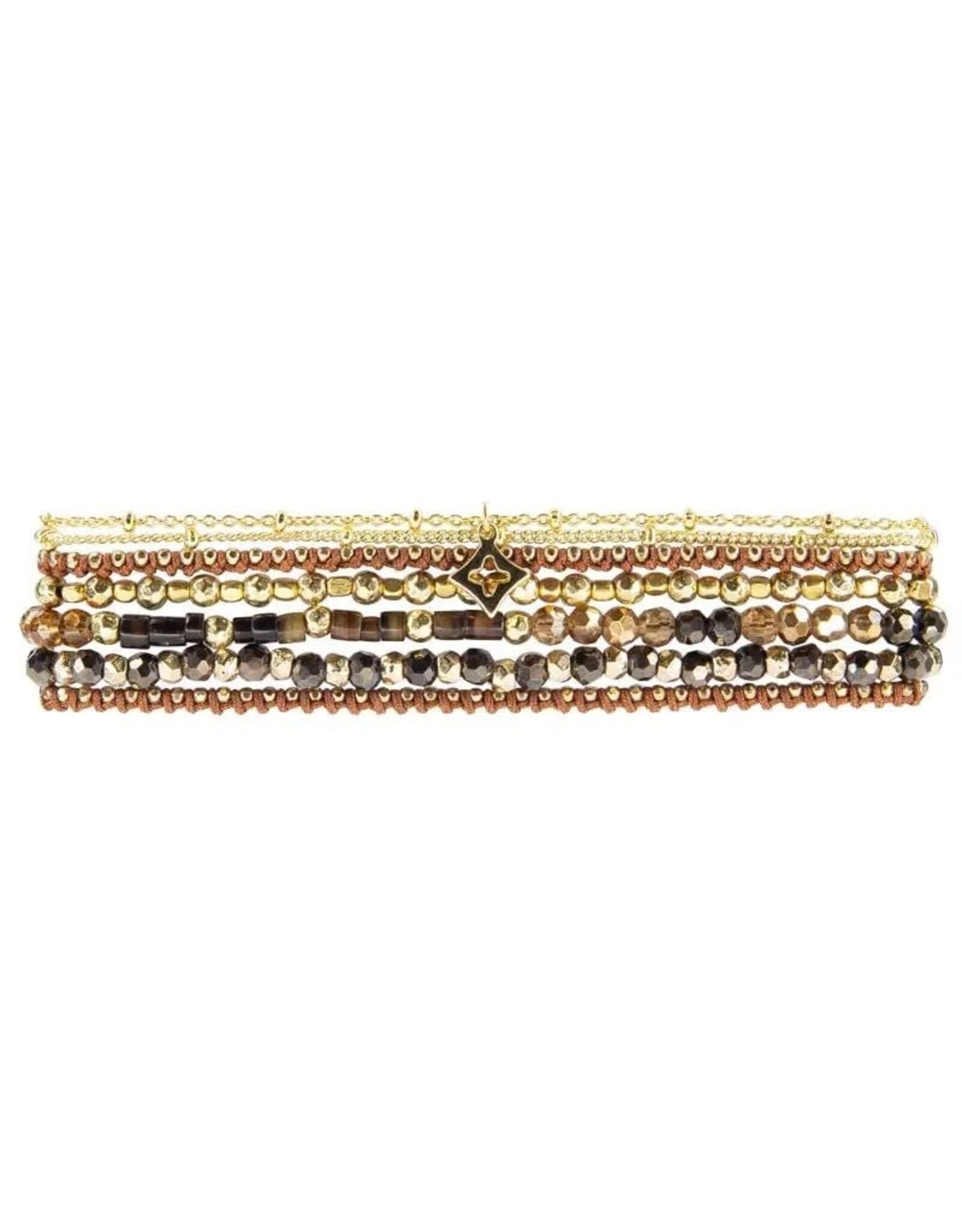 Ellen Dainty Wrap Bracelet - Crystal and Stone,  Coffee, Thailand